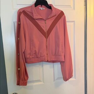 Fashion Nova Pink Cropped Bomber Jacket with Contrast Chevron